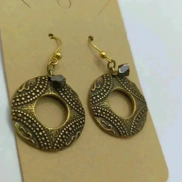 Vintage Chico's Beaded Gold Disc & Crystal Drop Earrings - Picture 3 of 6